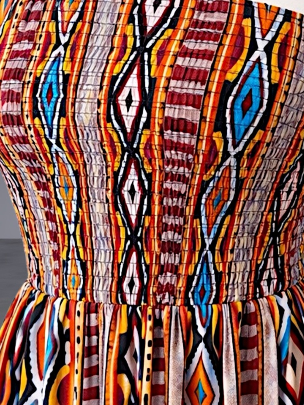 Strapless Smocked Bohemian Maxi Dress - Multicolor - Picture 5 of 13